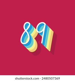 Dígito o número 89, sombra 3D Dígito, tipografía diseño mínimo.