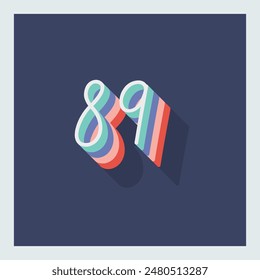 Dígito o número 89, sombra 3D Dígito, tipografía diseño mínimo.
