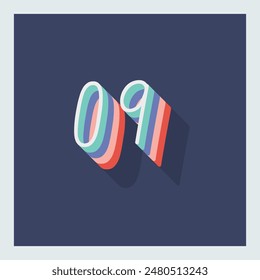 Dígito o número 9, Dígito de sombra 3D, Tipografía diseño mínimo.