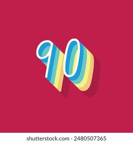 Dígito o número 90, sombra 3D Dígito, tipografía diseño mínimo.