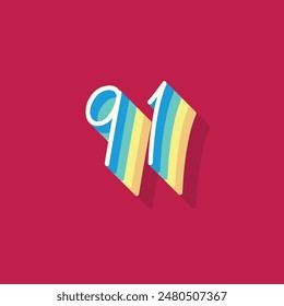Dígito o número 91, sombra 3D Dígito, tipografía diseño mínimo.