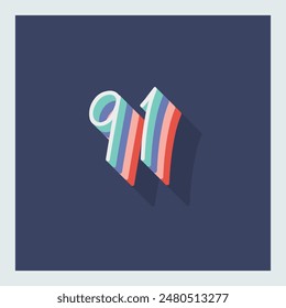 Digit or number 91, 3D  shadow Digit, Typography minimal design.