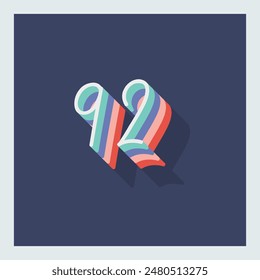 Digit or number 92, 3D  shadow Digit, Typography minimal design.
