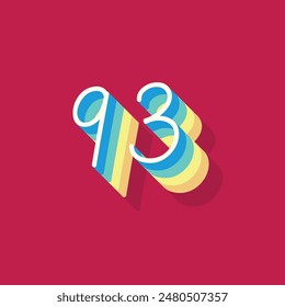 Ziffer oder Zahl 93, 3D-Schattenziffer, Typografie minimales Design.