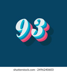 Dígito o número 93, dígito de sombra 3D, tipografía diseño mínimo.