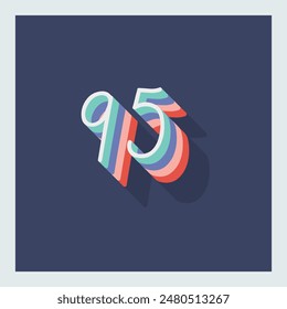 Digit or number 95, 3D  shadow Digit, Typography minimal design.