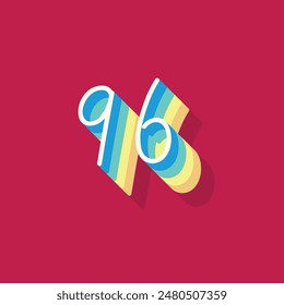 Digit or number 96, 3D  shadow Digit, Typography minimal design.