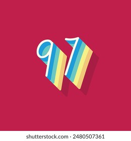 Dígito o número 97, sombra 3D Dígito, tipografía diseño mínimo.