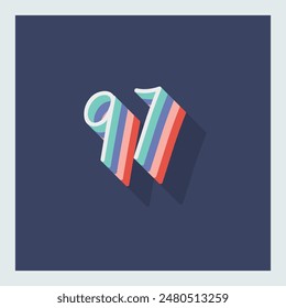 Dígito o número 97, sombra 3D Dígito, tipografía diseño mínimo.