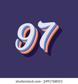 Digit or number 97, 3D  shadow Digit, Typography minimal design.