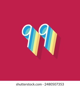 Dígito o número 99, sombra 3D Dígito, tipografía diseño mínimo.