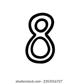 Dígito número ocho contorno en forma de burbuja de contorno aislado en fondo blanco. Para tipografía, letra, letras, logo, alfabeto, educación, abc, marca, presentación, cartón.