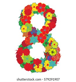 Digit number eight 8 of sign design floral  background