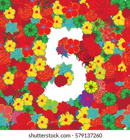 Digit number five 5 of sign design floral  background
