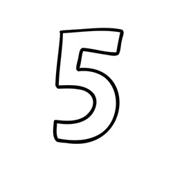 Digit Number Five Cartoon Outline In Outline Childlike Style Isolated On White Background. For Typography, Font, Lettering, Logo, Alphabet, Signboard, Education, Branding, Presentation.