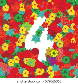 Digit number four 4 of sign design floral  background