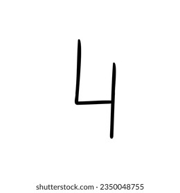 Digit number four 4 symbol light font in hand drawn doodle style isolated on white background. For presentation, logo, branding, font, education.