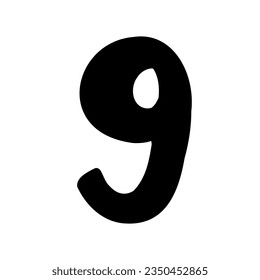 Ziffer 9: Fettschrift in doodle handgezeichnet, einzeln auf weißem Hintergrund. Für Logo, Präsentation, Branding, Bildung, Schriftart, Beschriftung, Schrift.