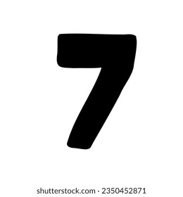 Digit number seven 7 bold font in doodle hand drawn style isolated on white background. For logo, presentation, branding, education, font, signboard, lettering.