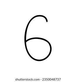 Dígito número seis 6 símbolo de fuente claro en estilo doodle dibujado a mano aislado en fondo blanco. Para presentación, logotipo, marca, tipo de letra, educación.