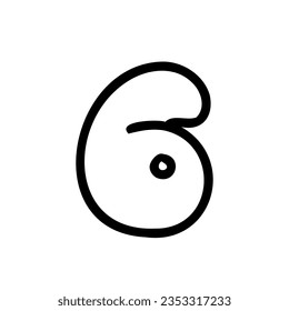 Digit number six outline font in outline bubble style isolated on white background. For branding, font, logo, abc, presentation, alphabet, signboard, lettering, education.
