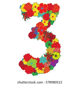 Digit number three 3 of sign design floral  background
