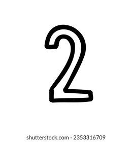 Digit number two 2 outline in outline bubble style isolated on white background. For typography, font, lettering, logo, alphabet, education, abc, branding, presentation, signboard.