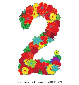 Digit number two 2 of sign design floral  background