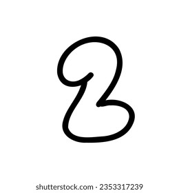 Dígito número dos fuentes de contorno en el estilo de burbuja de contorno aislado en el fondo blanco. Para marca, tipo de letra, logotipo, abc, presentación, alfabeto, cartón, letras, educación.