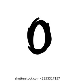 Digit number zero 0 brush stroke in doodle brush hand drawn style isolated on white background. For abc, education, logo, branding, font, alphabet, signboard, lettering, presentation.