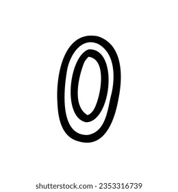 Dígito número cero 0 contorno en el estilo de burbuja de contorno aislado en el fondo blanco. Para tipografía, letra, letras, logo, alfabeto, educación, abc, marca, presentación, cartón.