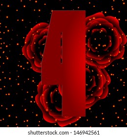 Digit on a background of red roses at number four
