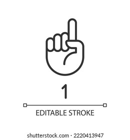 Digit One In ASL Pixel Perfect Linear Icon. Nonverbal Communication. Gesture Language. Thin Line Illustration. Contour Symbol. Vector Outline Drawing. Editable Stroke. Arial Font Used