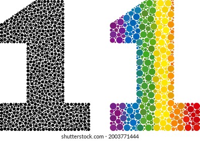 Digit one composition icon of round items in various sizes and spectrum colorful color tints. A dotted LGBT-colored digit one for lesbians, gays, bisexuals, and transgenders.