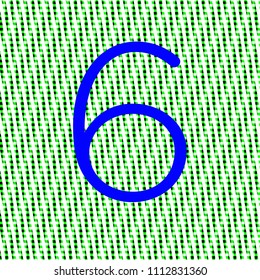 digit symbol number 6 in bright blue color, over texture in green color for advertising editable vector