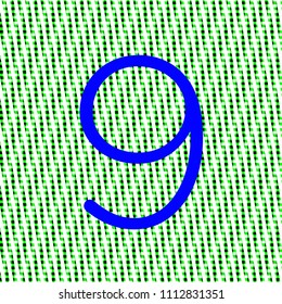 digit symbol number 9 in bright blue color, over texture in green color for advertising editable vector