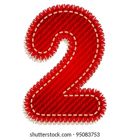 Digit two from red textile alphabet