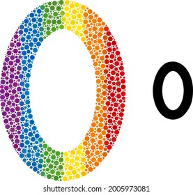 Digit zero composition icon of spheric blots in variable sizes and spectrum multicolored color tinges. A dotted LGBT-colored digit zero for lesbians, gays, bisexuals, and transgenders.