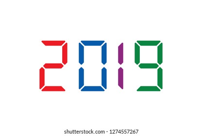 digital 2019 numbers, new year vector