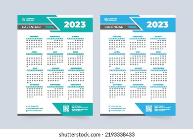 Digital 2023 calendar design with blue colors. Minimal calendar decoration for business and office. Weekend desk and wall calendar design with abstract shapes. 2023 New year calendar template vector.