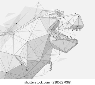 Digital 3d giant dinosaur. Vector illustration of cyber low poly wireframe gigantic beast on white background