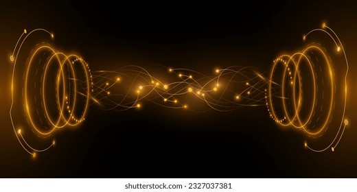 Digital 3d HUD circles with glowing futuristic neural connectors. Sci-fi concept. Big data visualization into cyberspace. Vector illustration.