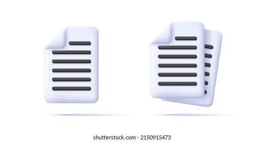 Digital 3d Icon Of A Single Document And Multiple Files, Isolated