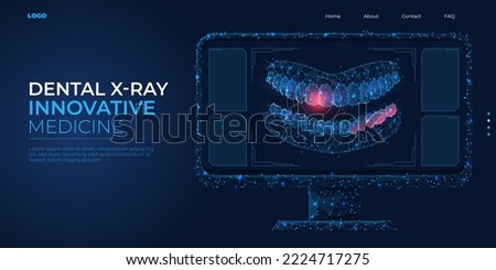 Digital 3d low poly dental X-ray model. Wireframe dental clinic concept. Abstract background vector illustration.