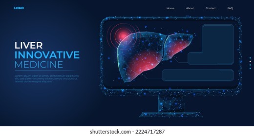 Modelo digital 3d de polos bajos del hígado humano. Concepto para el tratamiento de la cirrosis, una enfermedad de la hepatitis. Ilustración del vector de fondo abstracto.