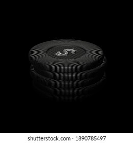 Digital 3D poker chips stack on black background. Online gambling and virtual casino games. Stock exchange abstract concept: earning profit on currency exchange differences. EPS10, vector illustration