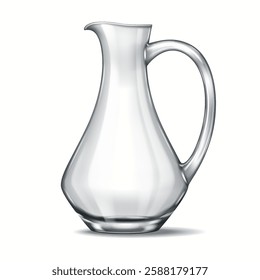 A digital 3D rendering of a tall and slender glass pitcher with a gracefully curved handle and a smooth spout. Its minimalistic and elegant design makes it perfect for modern interiors and branding.