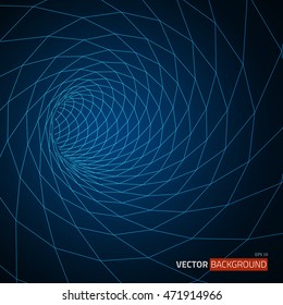 Digital 3d wireframe tunnel. Vector abstract background.