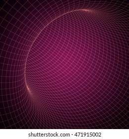 Digital 3d wireframe tunnel. Vector abstract background.