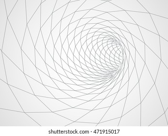 Digital 3d wireframe tunnel. Vector abstract background.